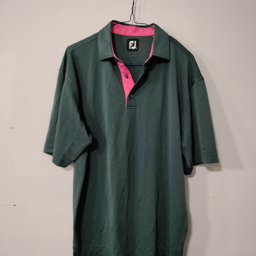 Grey and Pink Polo Shirt with Contrasting Collar